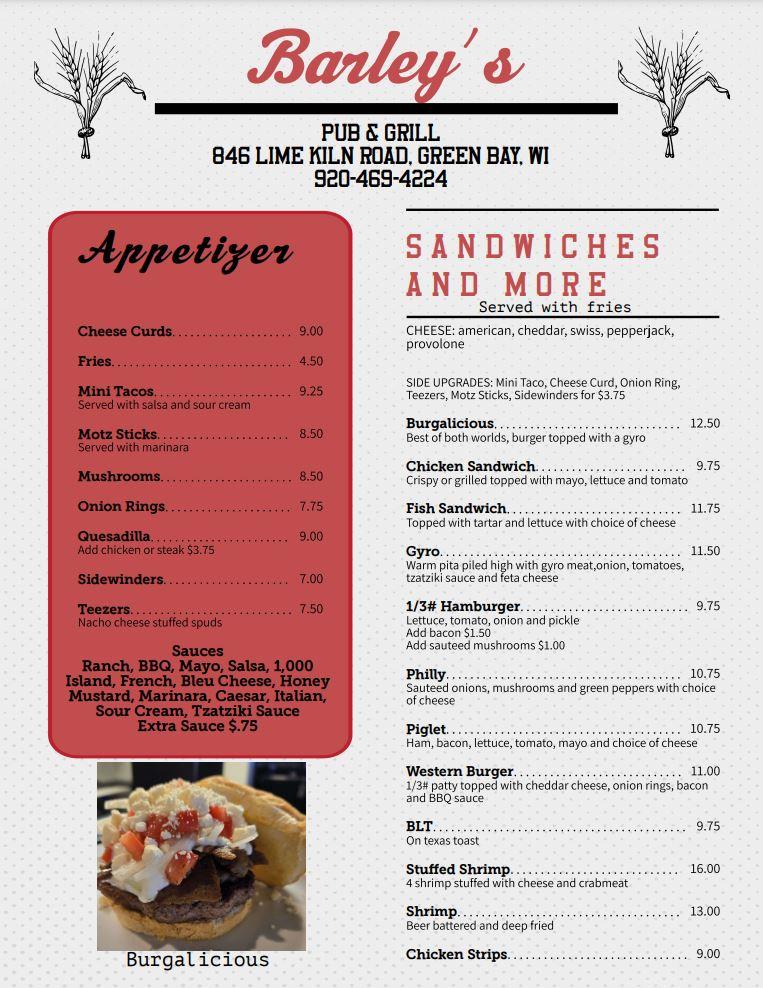 Barleys Pub & Grill Menu image 2